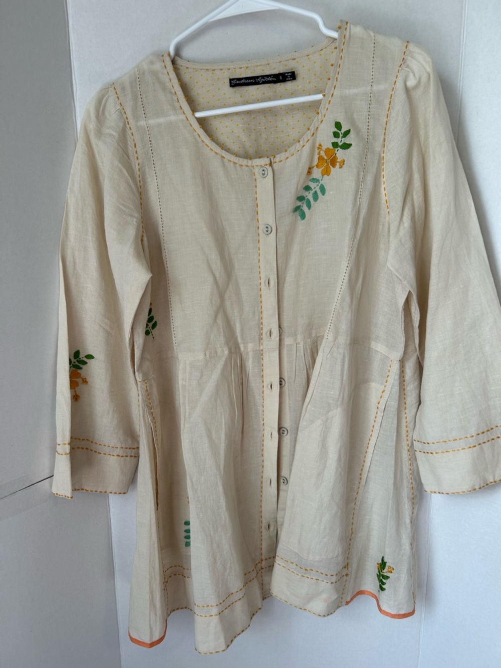 NEW Gudrun Sjödén Embroidered Organic Cotton Blouse Button-Front Tunic Boho Sz S - Picture 2 of 7